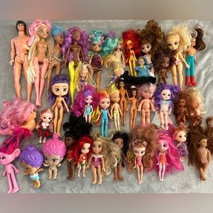 37 Dolls Lot Assorted Brands Styles Boxy Bjd Hairmazing Vintage Fairy Disney Lot